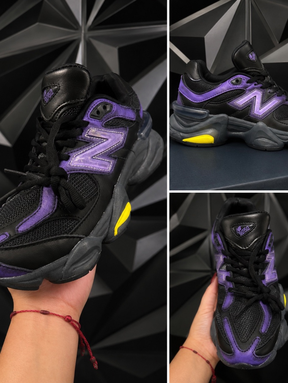 New Balance Black & Purple Chunky Sneakers with Yellow Detail